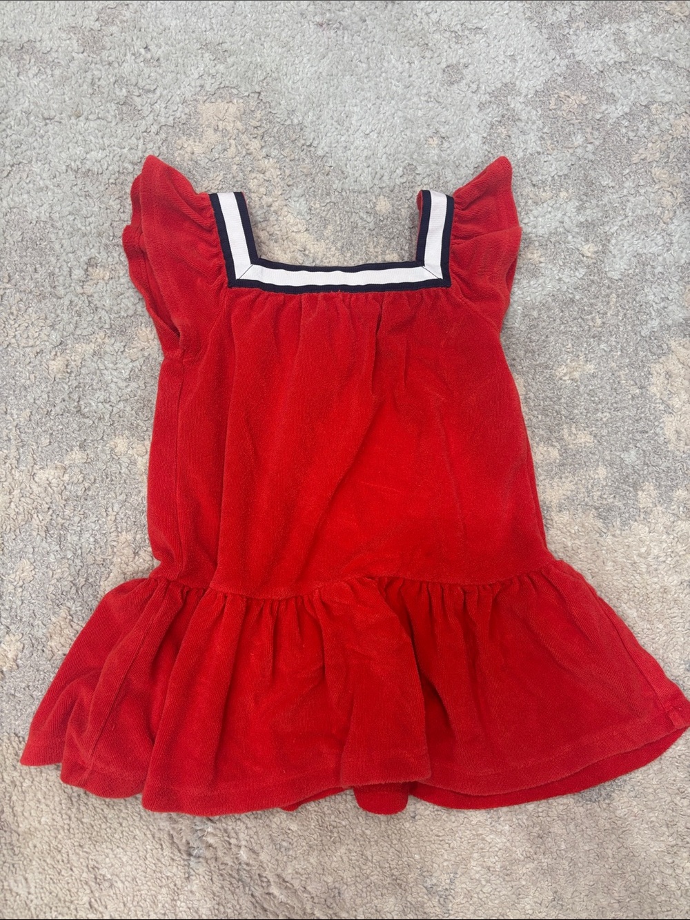Janie and Jack Red Sleeveless Dress with Navy-Trim Square Neck